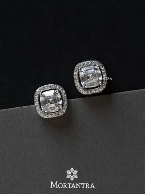 White Color Silver Plated Faux Diamond Earrings - CZEAR433