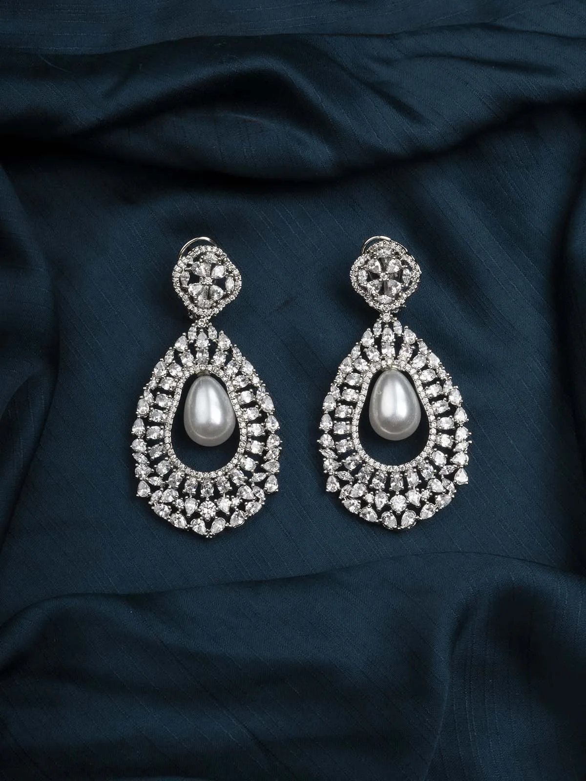 White Color Silver Plated Faux Diamond Earrings - CZEAR532