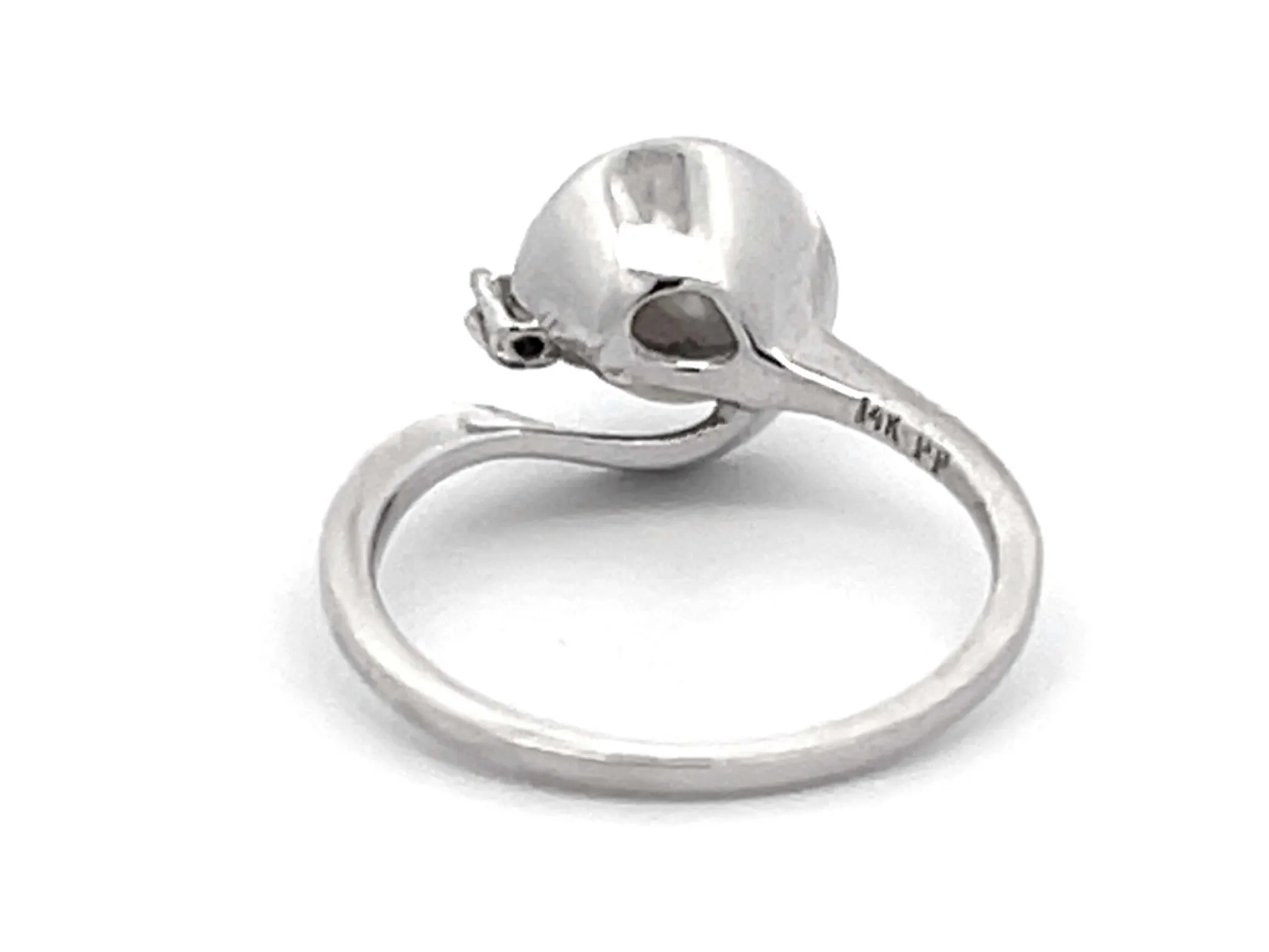 White Pearl and Diamond Ring in 14k White Gold