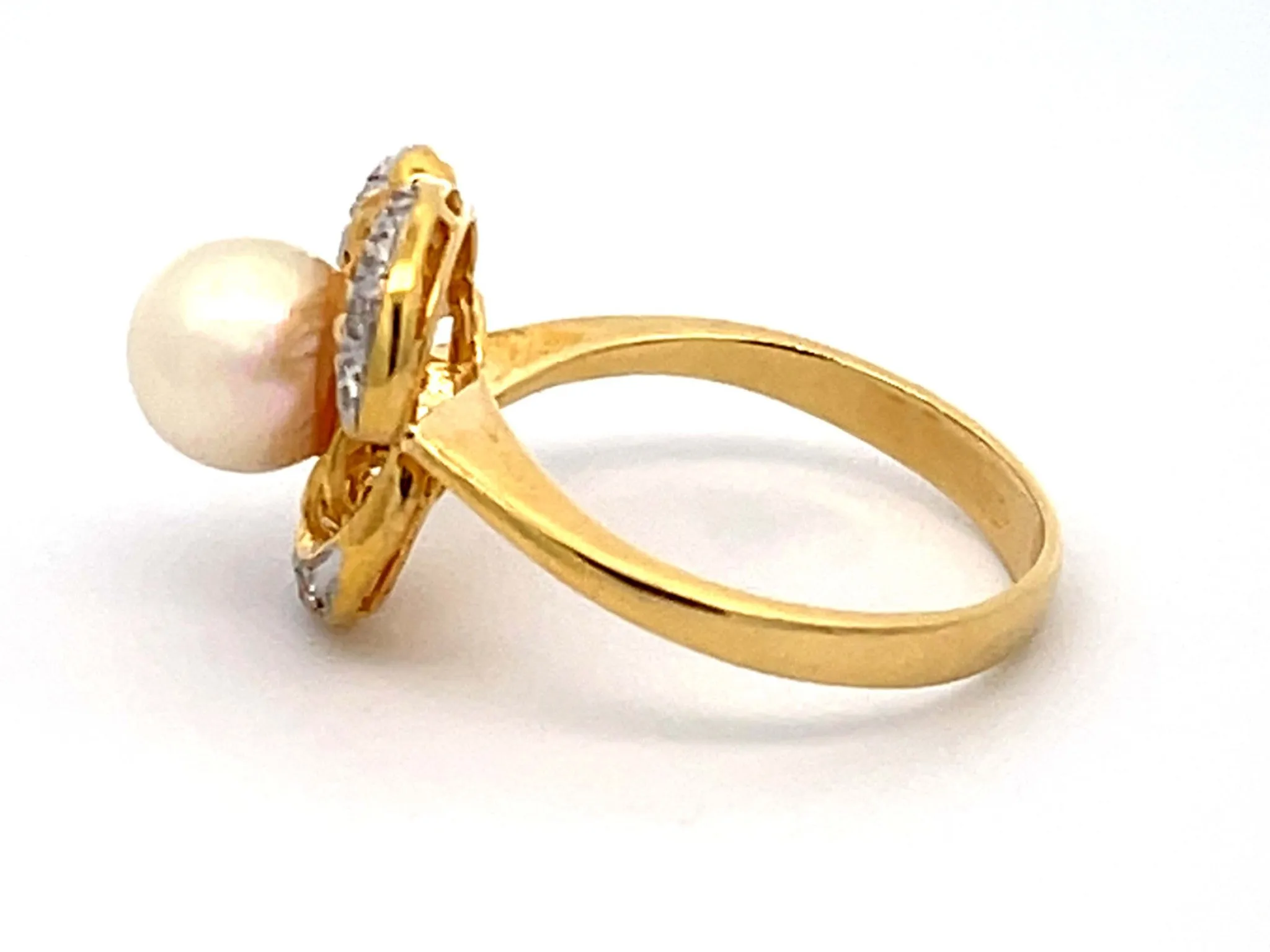 White Pearl and Diamond Ring in 14k White Gold