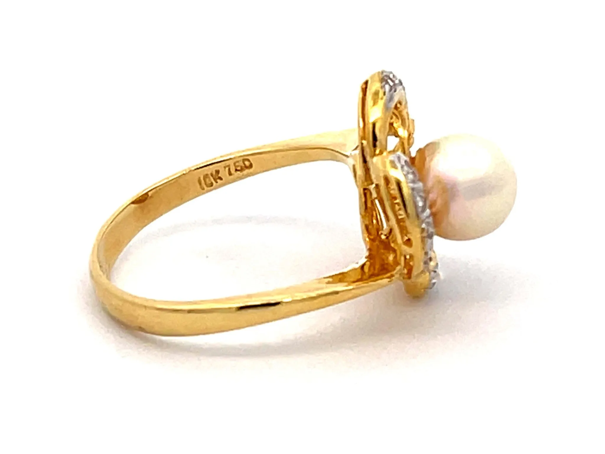 White Pearl and Diamond Ring in 14k White Gold