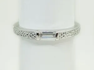 White Topaz Baguette Thin Stackable Band Ring Size 7.25 Rhodium Plated