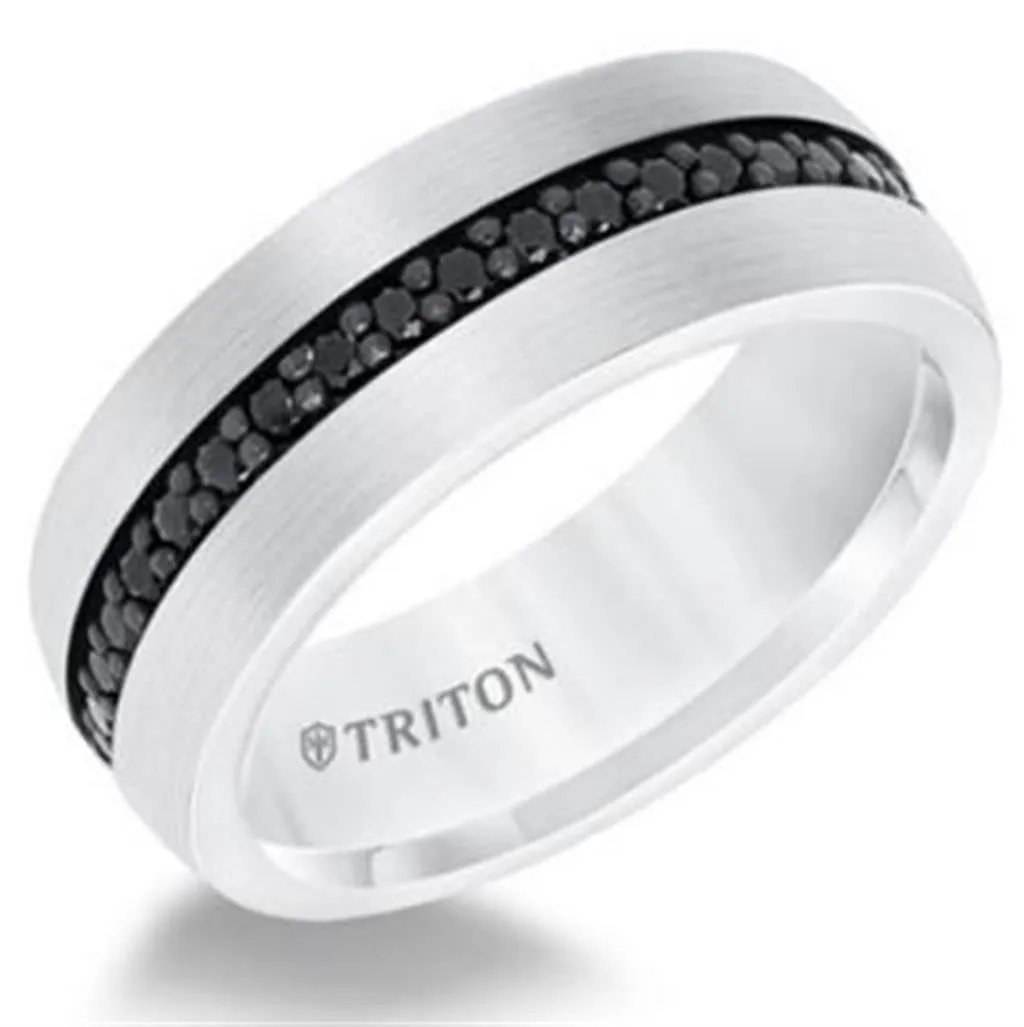 White Tungsten Carbide Black Sapphire 8mm Wedding Band