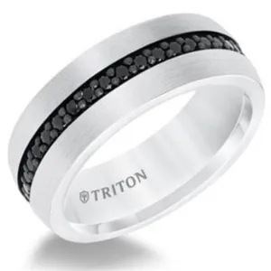 White Tungsten Carbide Black Sapphire 8mm Wedding Band