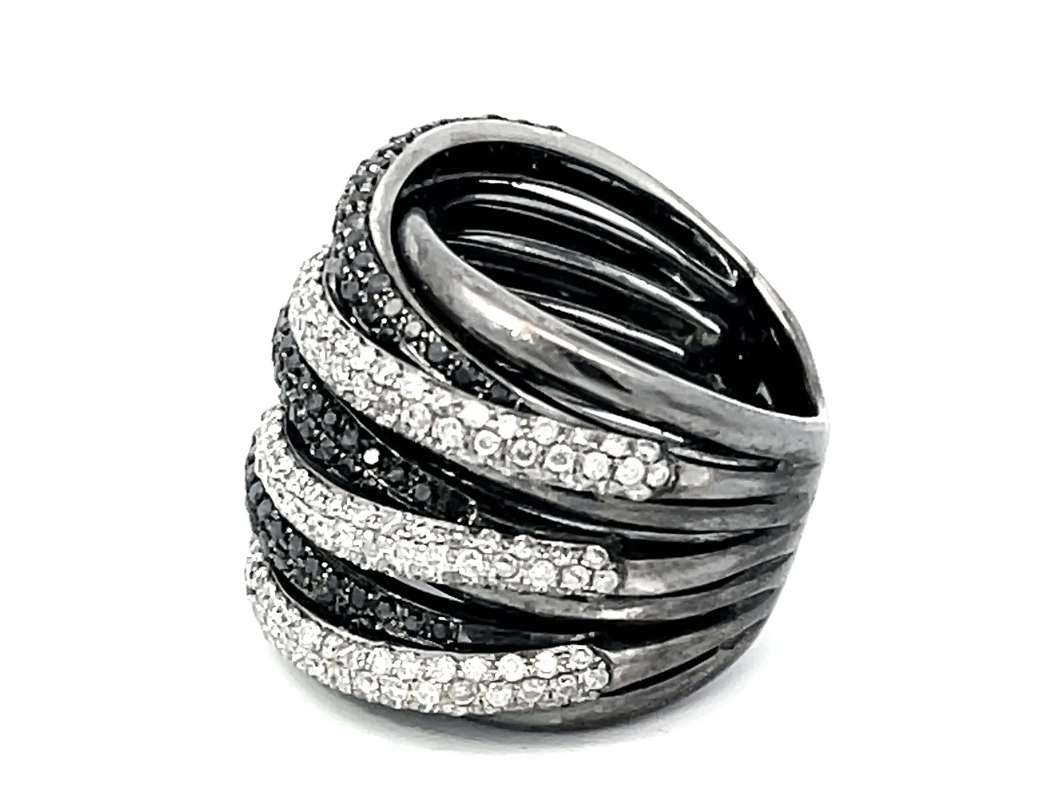 Wide Multi Row Diamond Band Ring in 14k Black Gold