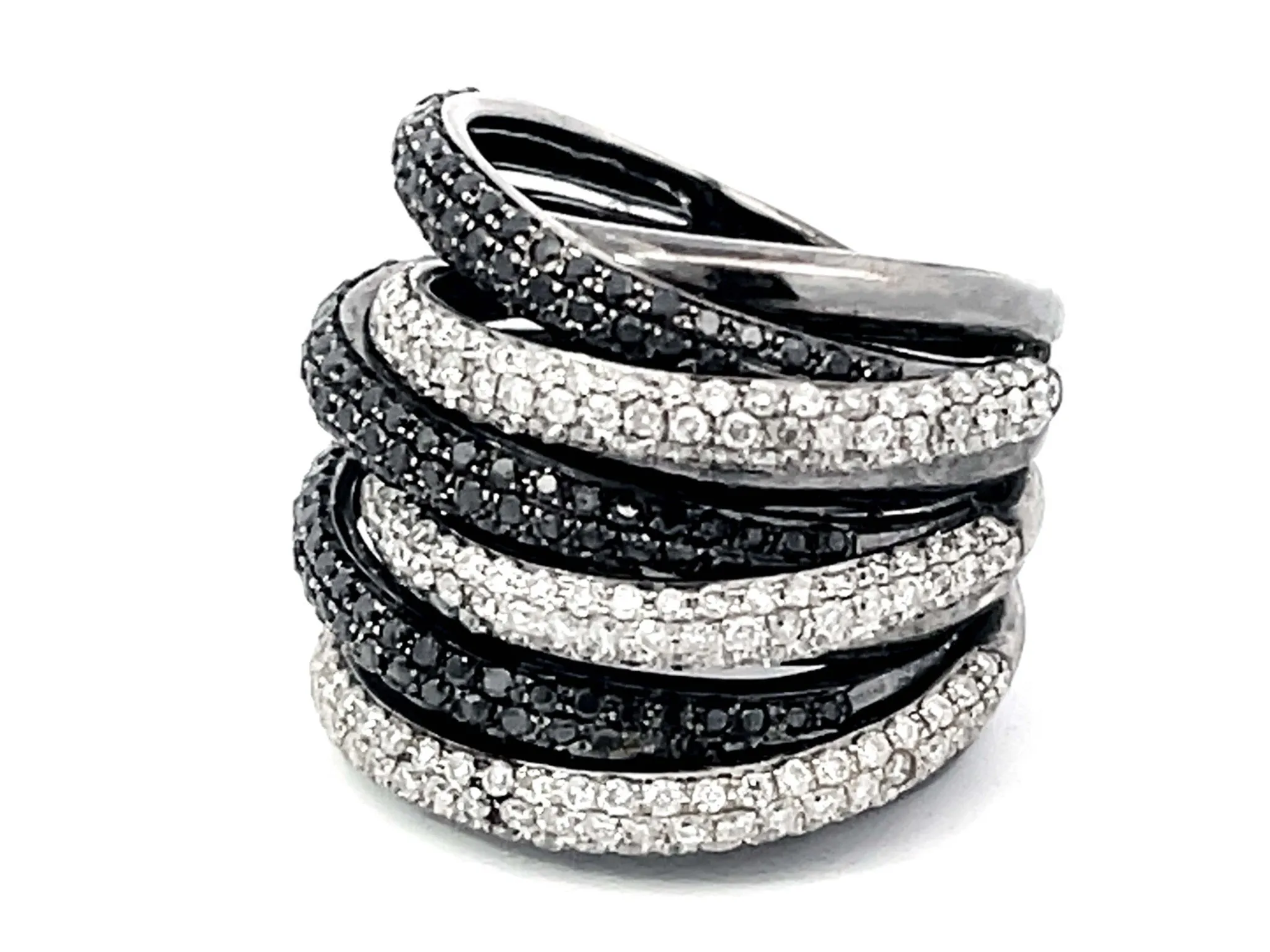 Wide Multi Row Diamond Band Ring in 14k Black Gold