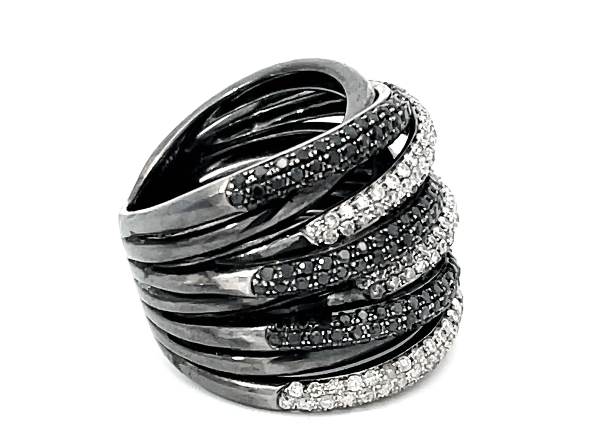 Wide Multi Row Diamond Band Ring in 14k Black Gold
