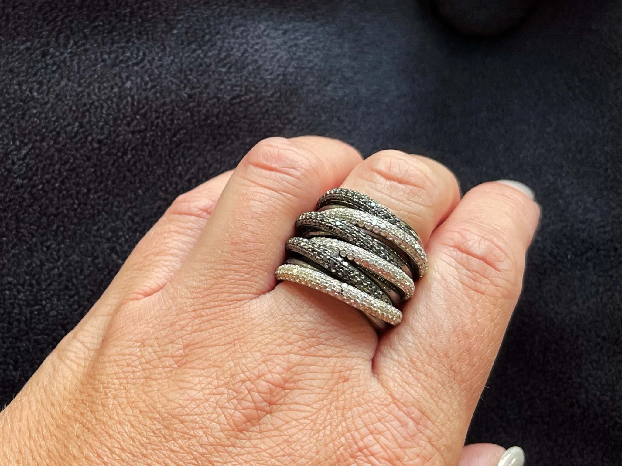 Wide Multi Row Diamond Band Ring in 14k Black Gold