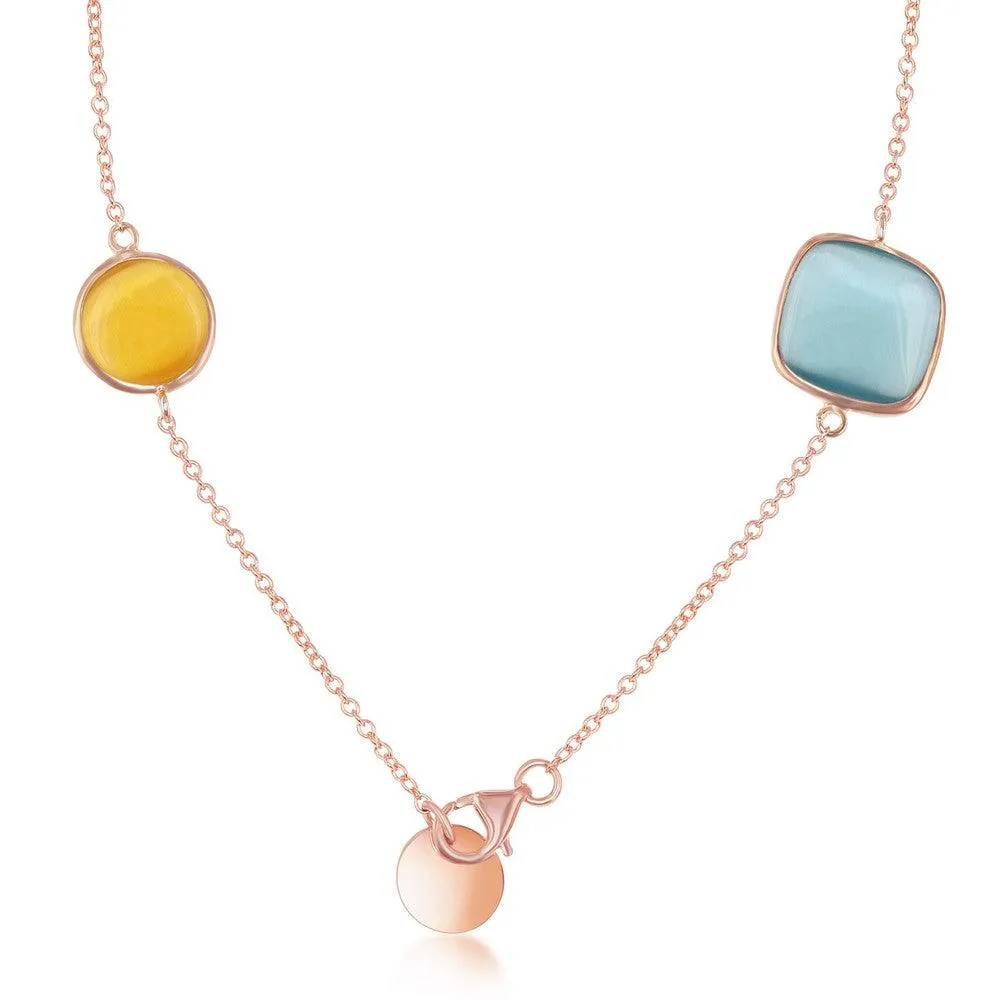 Women's Necklace Sterling Silver Robin Blue, Pink, Green and Mango