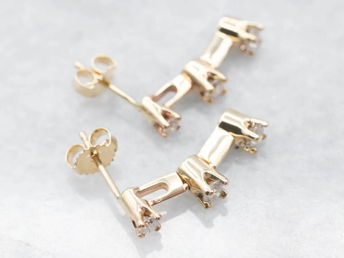 Yellow Gold Three-Diamond Drop Earrings