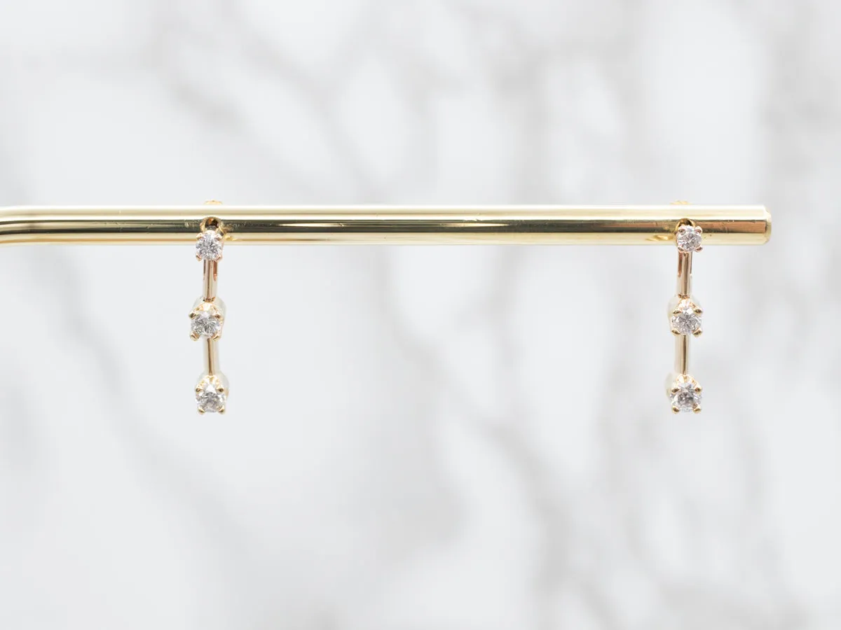 Yellow Gold Three-Diamond Drop Earrings