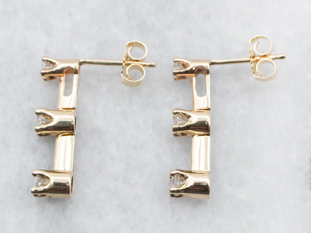 Yellow Gold Three-Diamond Drop Earrings