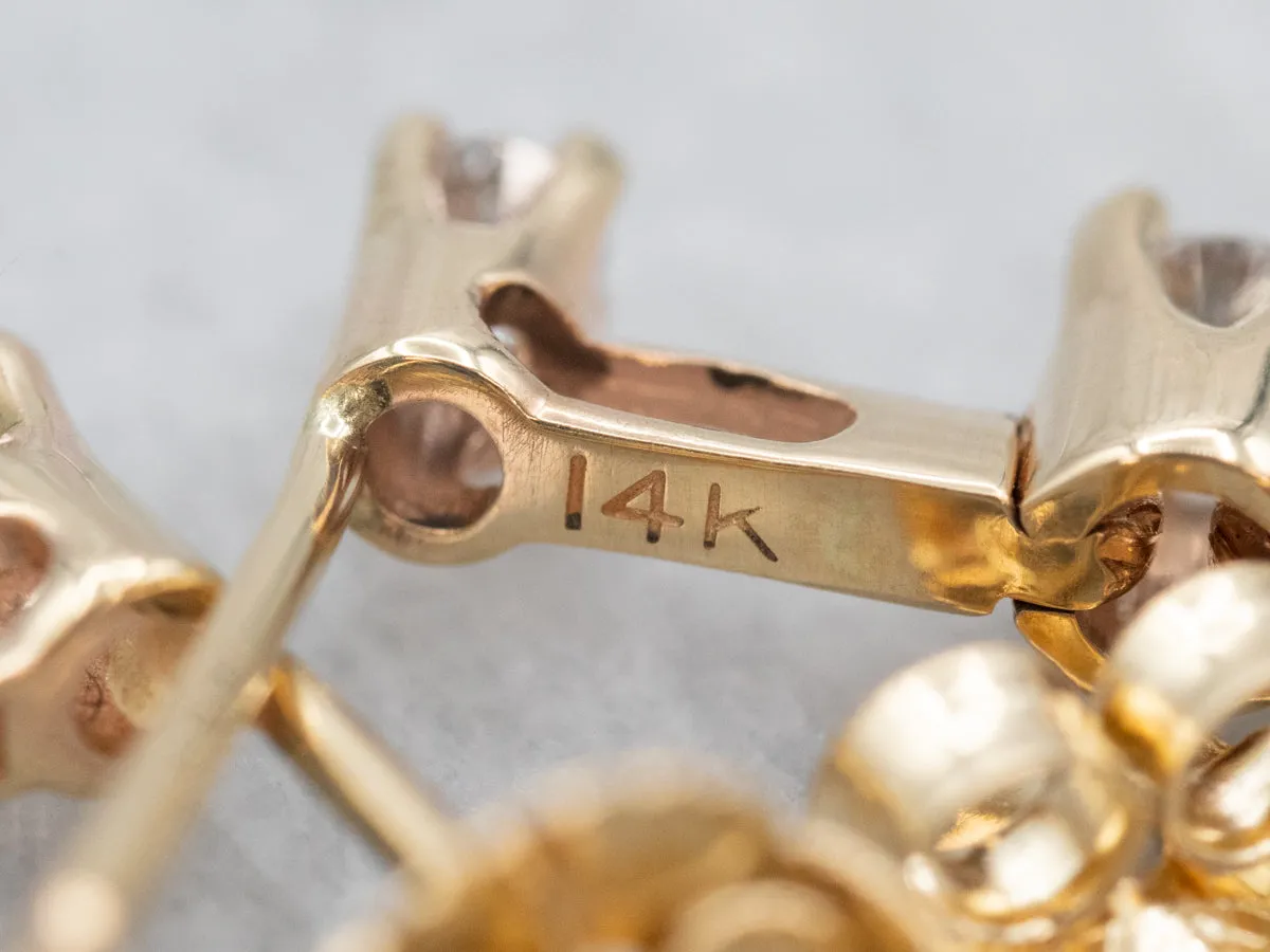 Yellow Gold Three-Diamond Drop Earrings