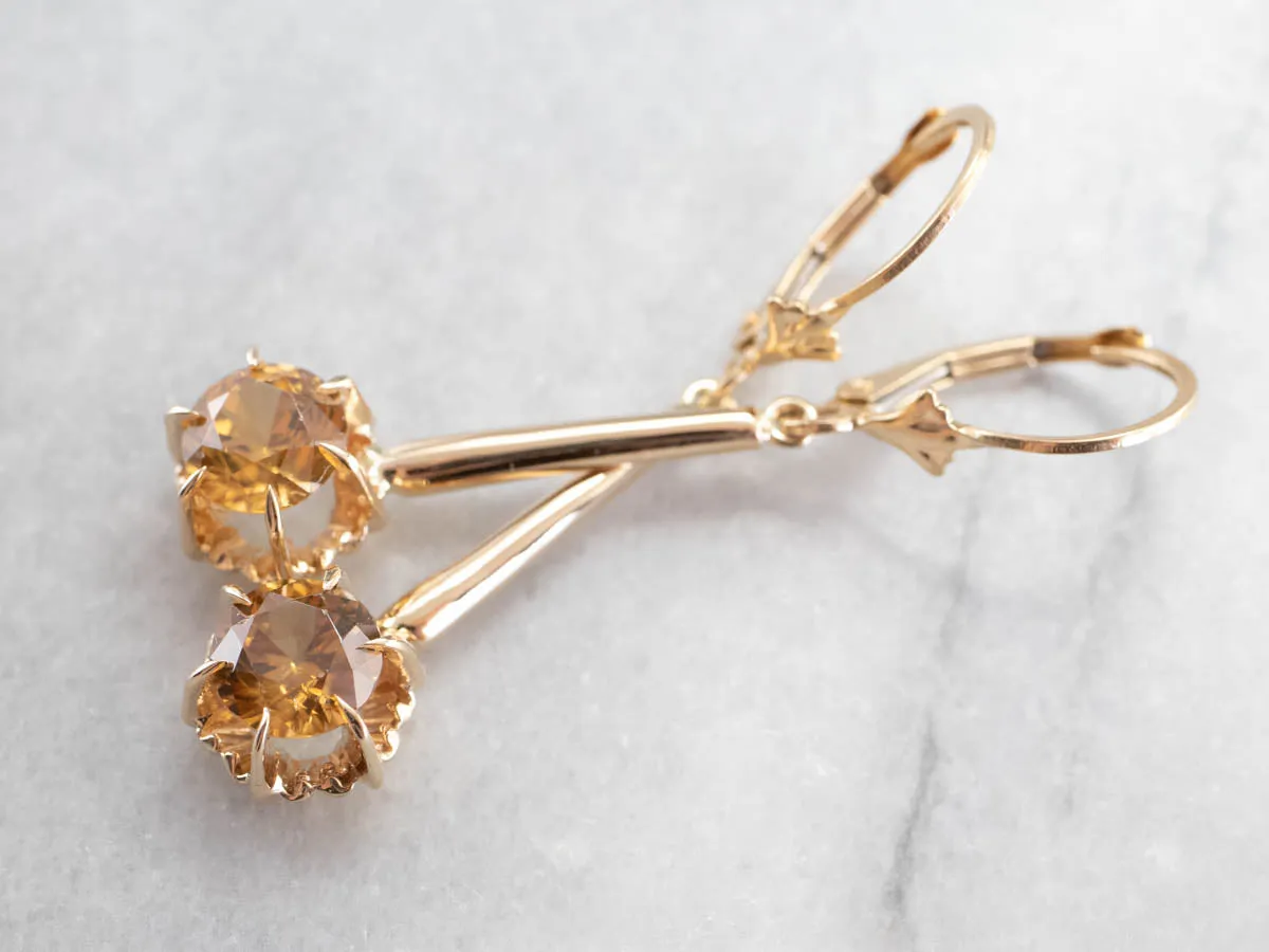 Yellow Zircon Gold Drop Earrings