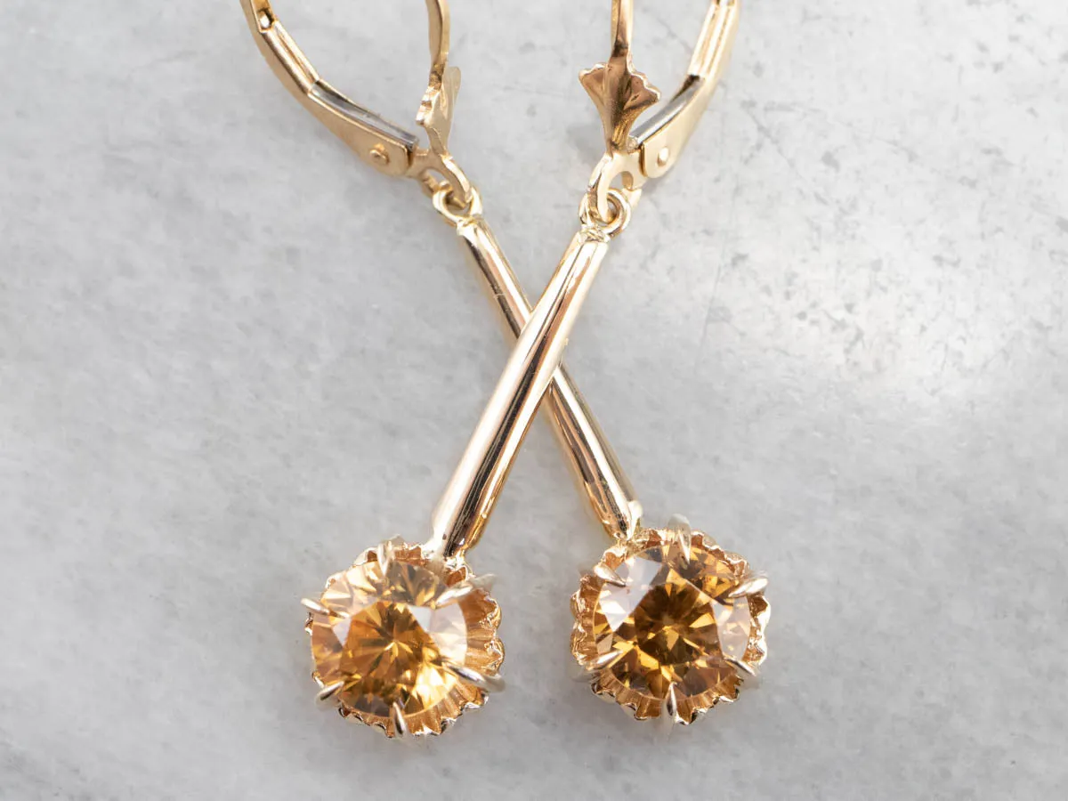 Yellow Zircon Gold Drop Earrings
