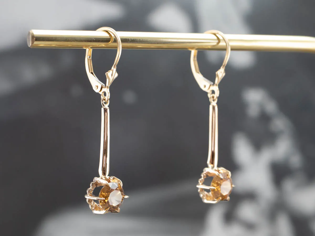 Yellow Zircon Gold Drop Earrings
