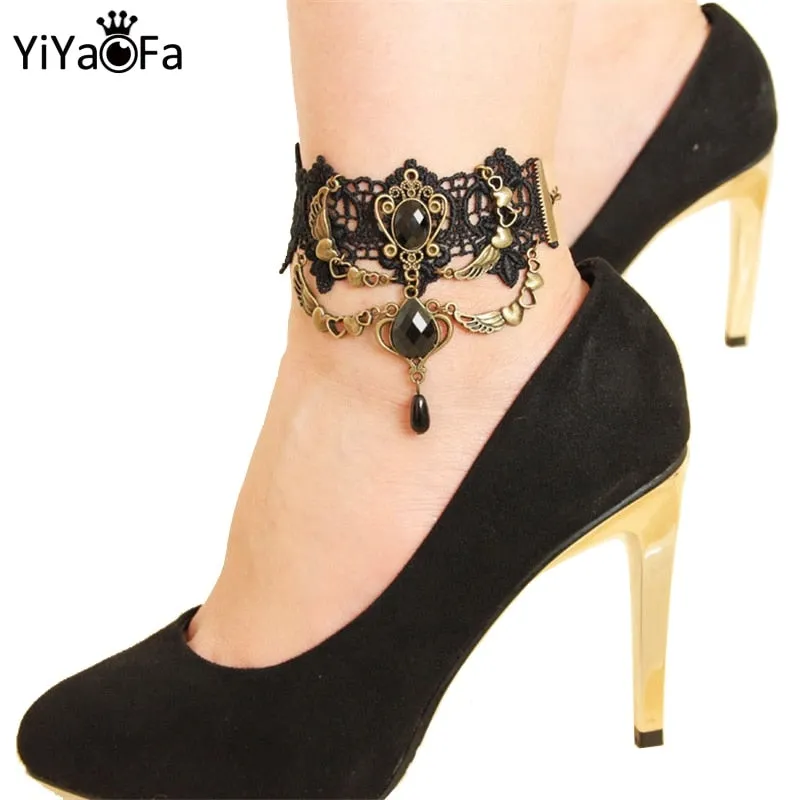 YiYaoFa Handmade Vintage Black Lace Anklets for Women Accessories Gothic Jewelry Lady Party Foot Jewelry LA-01